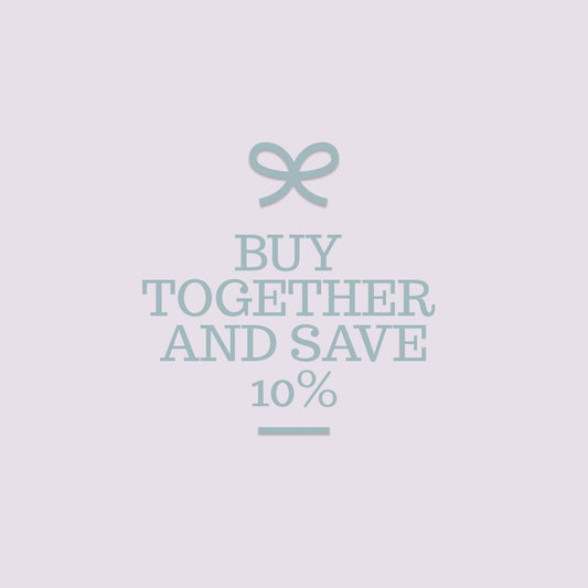 Promotional text 'Buy Together and Save 10%' with a decorative bow on a light gray background